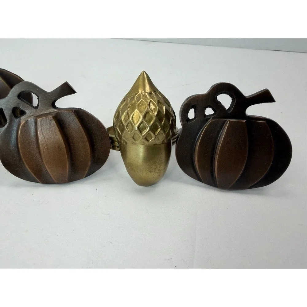 Thanksgiving Fall Lot Of Metal Napkin Rings 3 Acorns 4 Pumpkins
